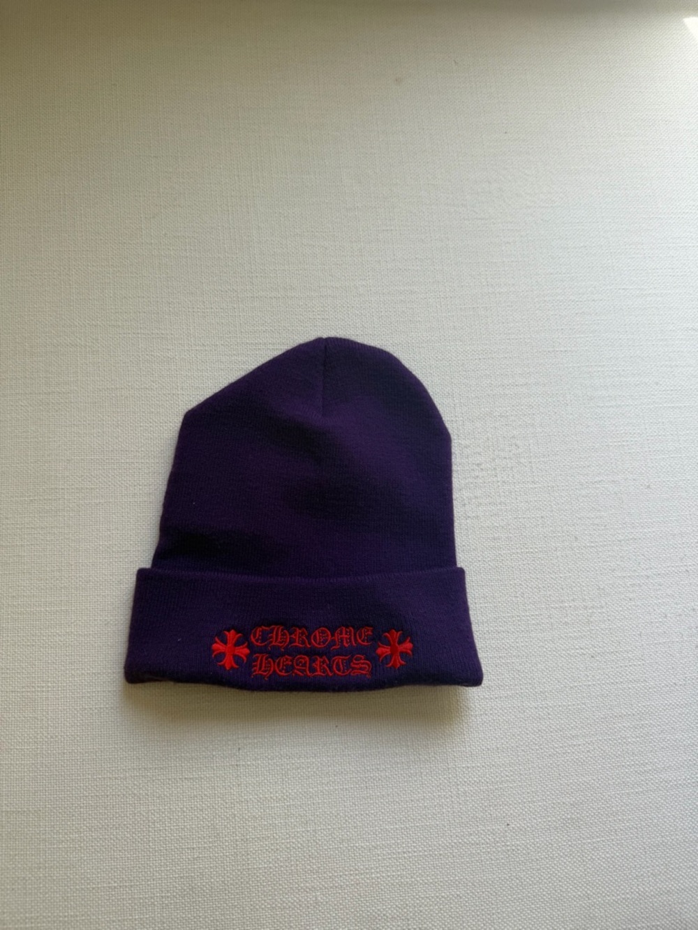 Chrome Hearts Purple Knit Cuffed Beanie with Red Logo